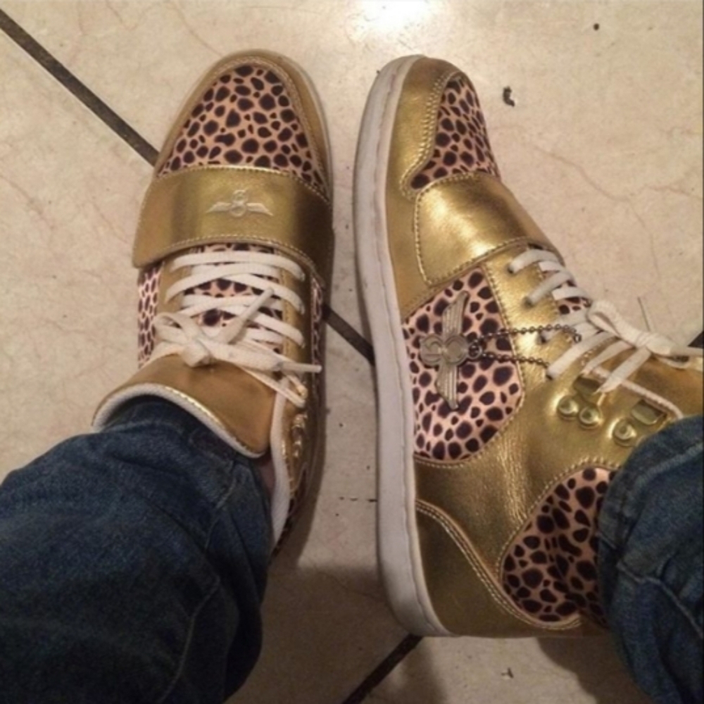2/$20 Creative recreation gold cheetah print shoes